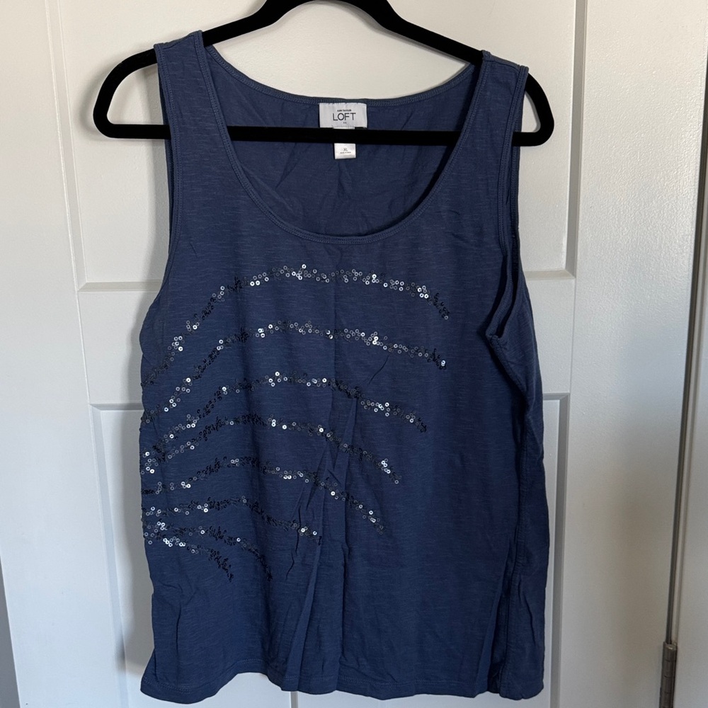 LOFT Outlet Dark Blue Tank Top with Sequin Details